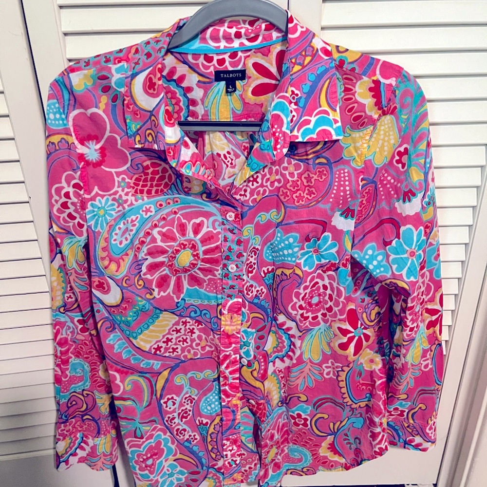Talbots L multi colored long sleeve button up/down